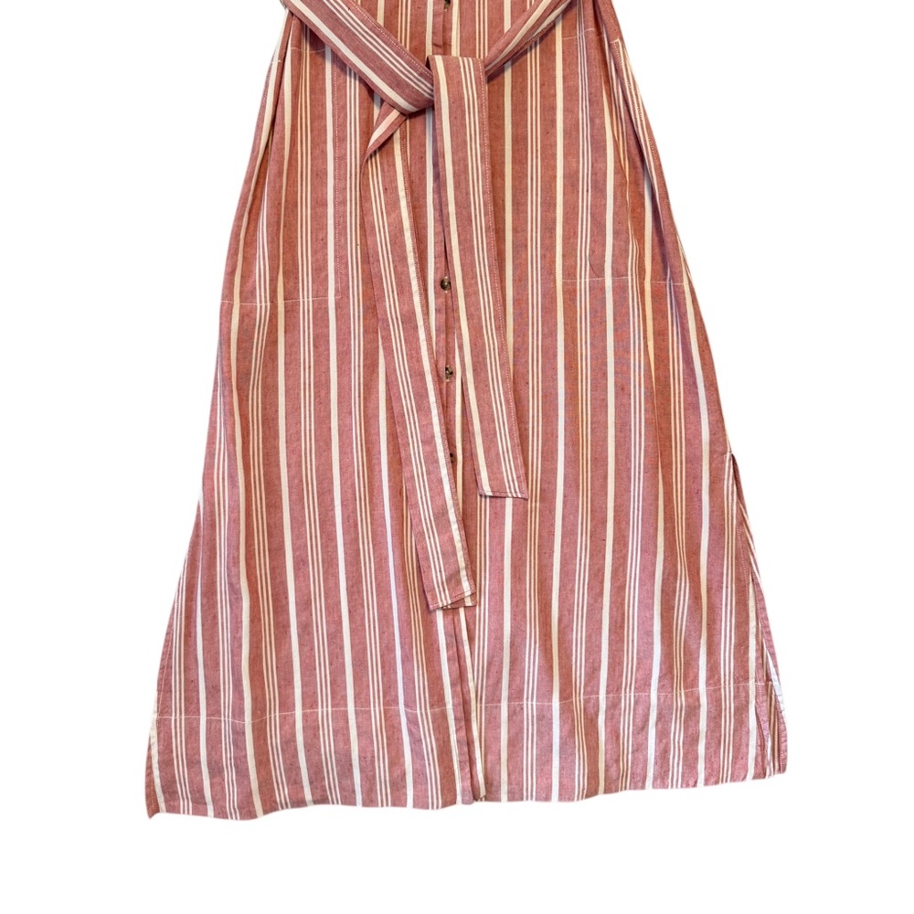 Club Monaco | Sleeveless Button Front Striped Linen Blend Midi Dress Size 6 - Picture 5 of 10